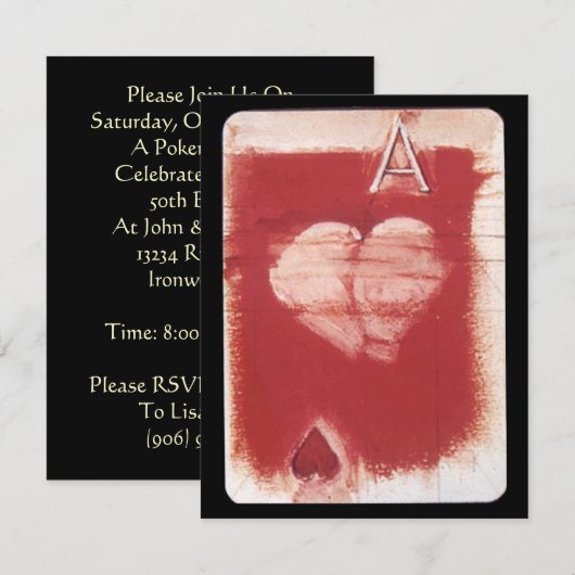 Ace of Hearts play Card Game Party Invitation Kaart (Voorkant / Achterkant)