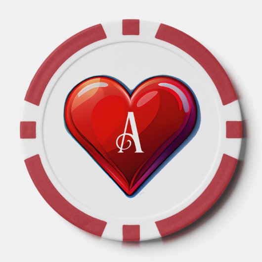 Ace of Hearts Red Casino Deck of Pplaykaarten Poker Chips (Voorkant)