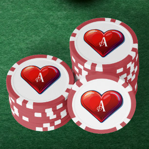 Ace of Hearts Red Casino Deck of Pplaykaarten Poker Chips
