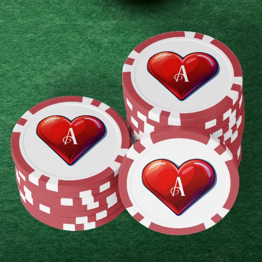 Ace of Hearts Red Casino Deck of Pplaykaarten Poker Chips