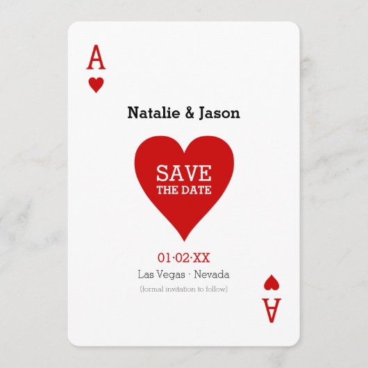 Ace of Hearts Save the Date Wedding Notice (Voorkant)