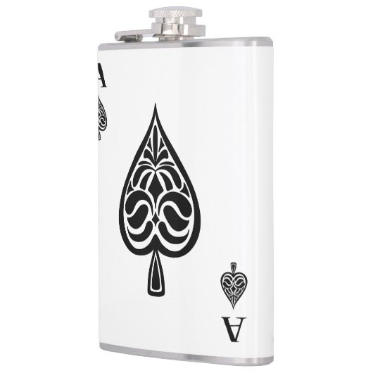 Ace of Spades Black and White Spelling Kaart Heupfles (Links)