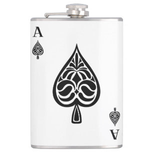 Ace of Spades Black and White Spelling Kaart Heupfles
