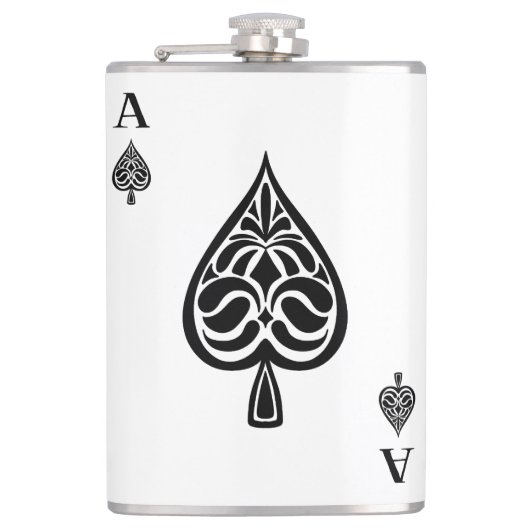 Ace of Spades Black and White Spelling Kaart Heupfles (Voorkant)