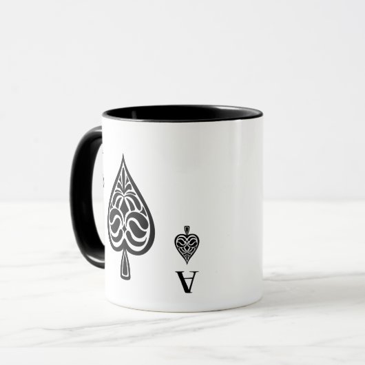 Ace of Spades Black and White Spelling Kaart Mok (Voorkant links)