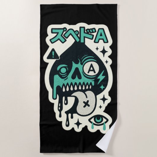 Ace of Spades — Drip-Skull Katakana Strandlaken (Voorkant)