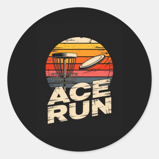Ace Run Retro Disc Golf Sket Ace Run Sunset Ronde Sticker (Voorkant)