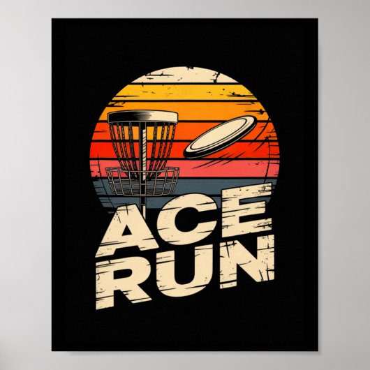 Ace Run Retro Disc Golf Sket Ace Run Zonsondergang Poster (Voorkant)