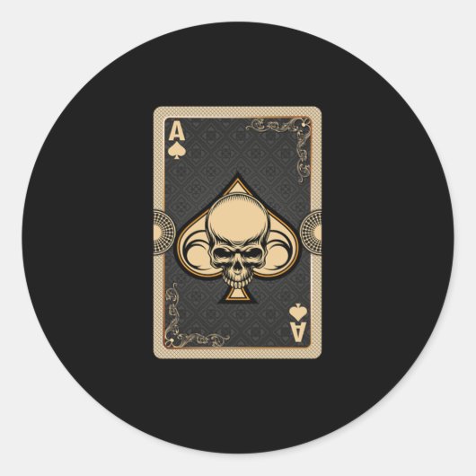 Ace Spades Skull Cards Poker Casino Player Gamblin Ronde Sticker (Voorkant)