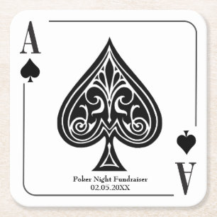 Ace Spades-speelkaart, poker, Casino Night Kartonnen Onderzetters