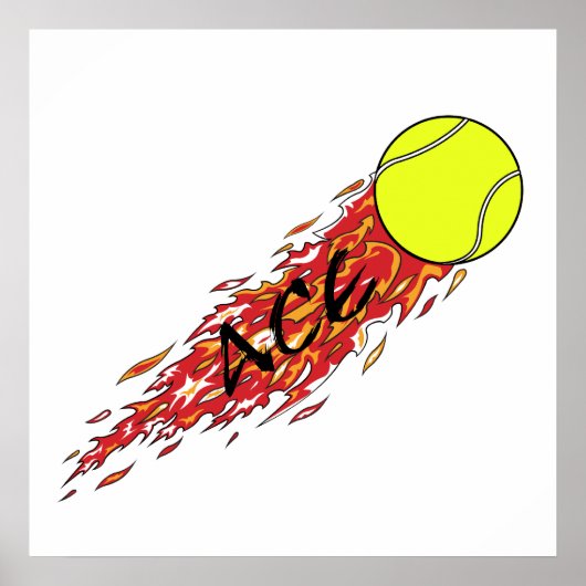 ace tennisbal in brand vlammen poster (Voorkant)