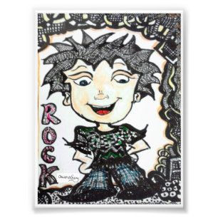 ACEO 4x5.4 Rocker Cartoon met art Foto Afdruk