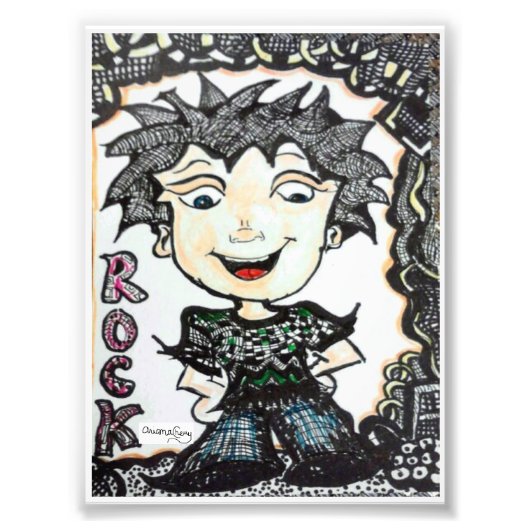 ACEO 4x5.4 Rocker Cartoon met art Foto Afdruk (Voorkant)
