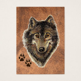 ACEO ATC Originele Waterverf Grijze Wolf Visitekaartjes