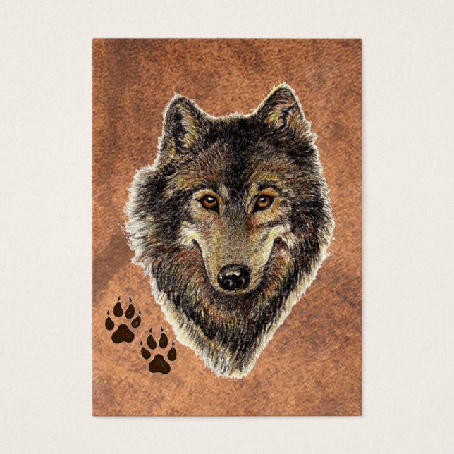 ACEO ATC Originele Waterverf Grijze Wolf Visitekaartjes (Voorkant)