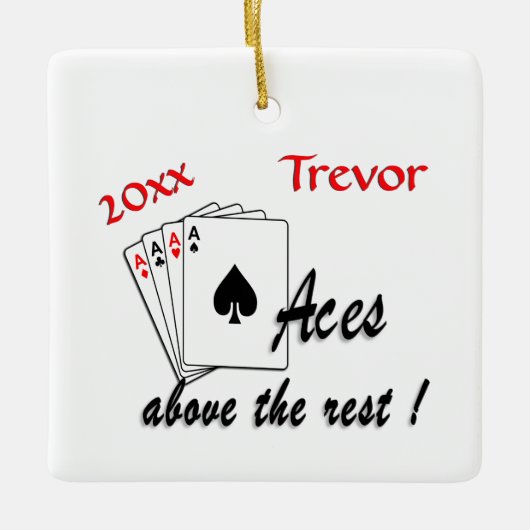 Aces boven de rustnaam op datum keramisch ornament (Voorkant)