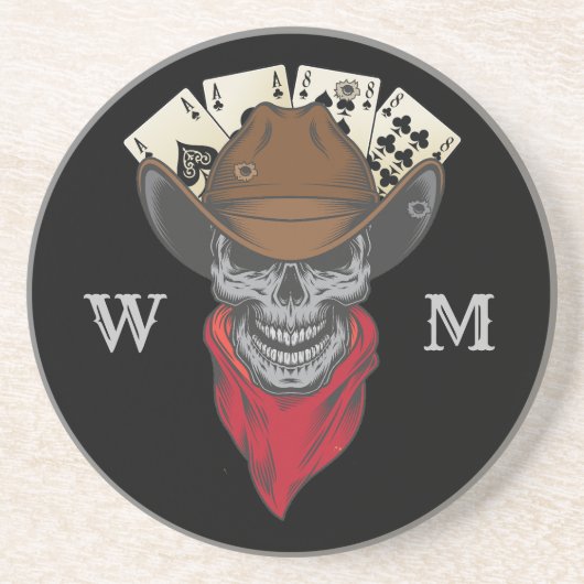 Aces en acht speelkaarten Cowboy Monogram Zandsteen Onderzetter (Voorkant)