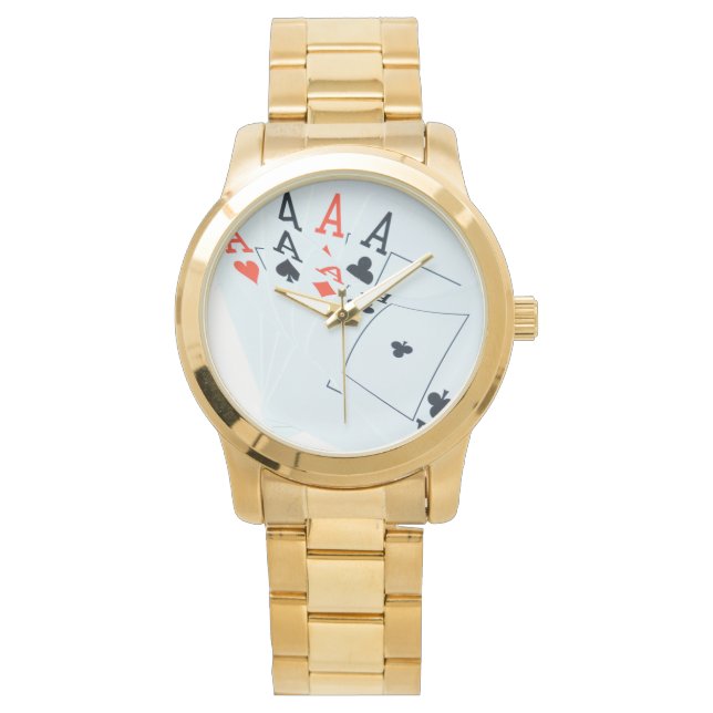 Aces Quads Poker Cards Horloge (Voorkant)