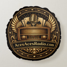 acesacesradio zwart en goud rond kussen