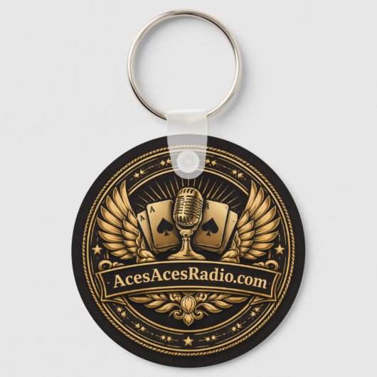 acesacesradio zwart en goud sleutelhanger (Voorkant)