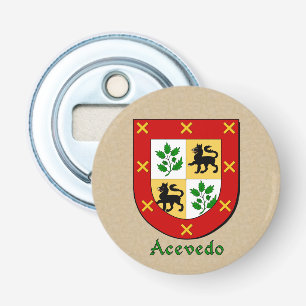Acevedo Heraldic Arms on Parchment Style Back Button Flesopener