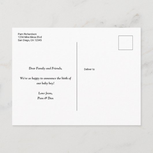 Ach Baby Blue Custom Foto Boy Aankondiging (Achterkant)