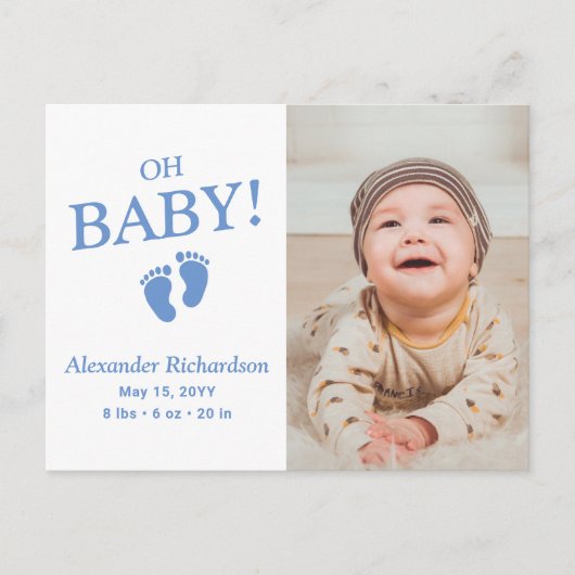 Ach Baby Blue Custom Foto Boy Aankondiging (Voorkant)