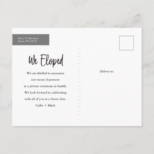 Ach by the Way Elopement Photo Announement Aankondigingskaart (Achterkant)