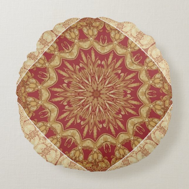 Achempong Designer Gouden Rode Sierkussen Accent C Rond Kussen (Voorkant)