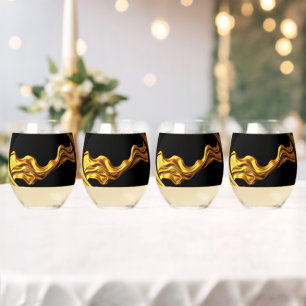 Achempong Opulent Swirl Vloeibaar Goud Zwart Monoc Wijnglas Zonder Voet
