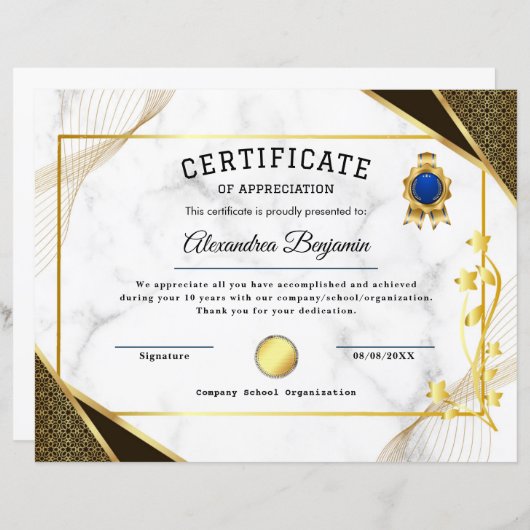 Achievement Appreciate Certificate (Voorkant / Achterkant)