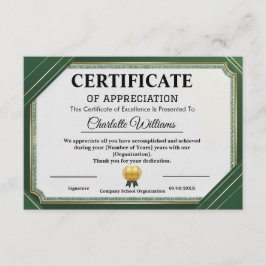 Achievement Appreciate Gold Green Certificate Informatiekaartje