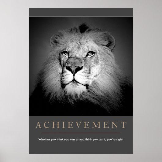 Achievement Motivatie Black & White Lion Poster (Voorkant)