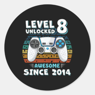 Acht 8 jaar BDay Son Boy Fun Gamer acht jaar oud B Ronde Sticker