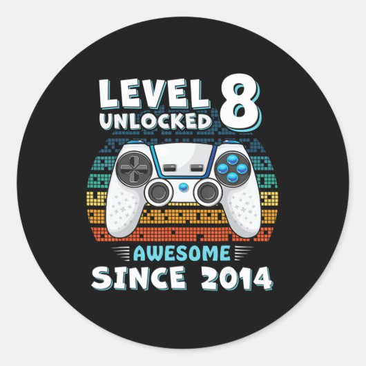 Acht 8 jaar BDay Son Boy Fun Gamer acht jaar oud B Ronde Sticker (Voorkant)