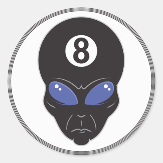 acht bal alien hoofd ronde sticker (Voorkant)