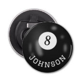 Acht bal met aangepaste naam button flesopener (Voorkant)
