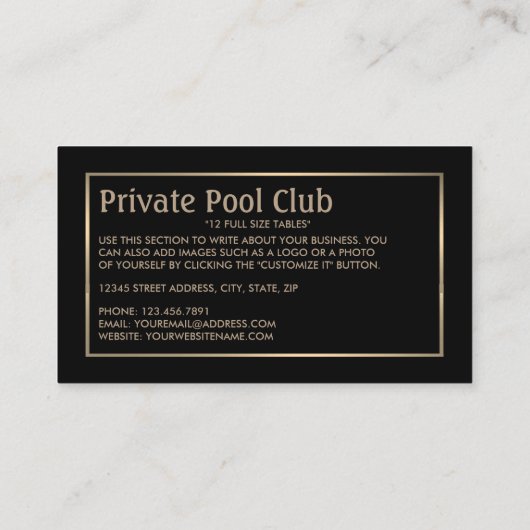 Acht bal, pool club, pool speler visitekaartje (Achterkant)