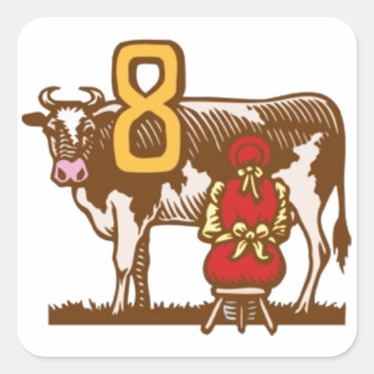 Acht dienstmeisjes a-Milking Vierkante Sticker (Voorkant)