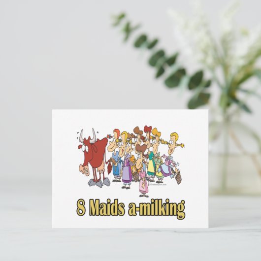 acht dienstmeisjes - achtste kerst op de achtste d feestdagenkaart (Staand voorkant)