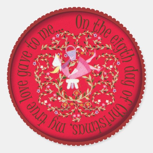 Acht dienstmeisjes melken - 12 dagen kerst ronde sticker (Voorkant)