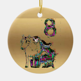 Acht dienstmeisjes met een gouden kerstdecoratie v keramisch ornament