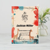 Acht en het gevoel van grote 8e verjaardag rood en kaart (Staand voorkant)