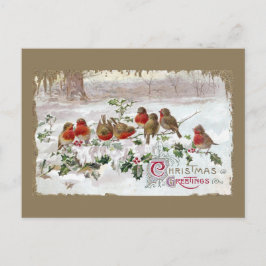 Acht Engelstalige robots op Holly Vintage Kerstmis Feestdagenkaart