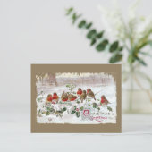 Acht Engelstalige robots op Holly Vintage Kerstmis Feestdagenkaart (Staand voorkant)