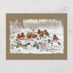 Acht Engelstalige robots op Holly Vintage Kerstmis Feestdagenkaart