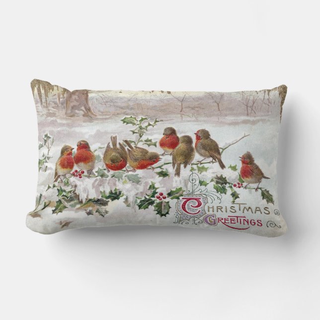 Acht Engelstalige robots op Holly Vintage Kerstmis Kussen (Voorkant)