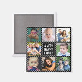 Acht families fotocollage zwart magneet (Voorkant / Achterkant)