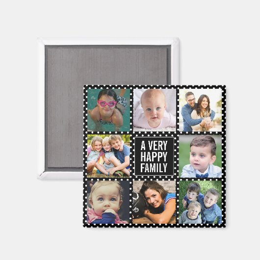 Acht families fotocollage zwart magneet (Voorkant / Achterkant)