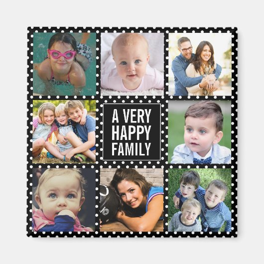 Acht families fotocollage zwart magneet (Voorkant)